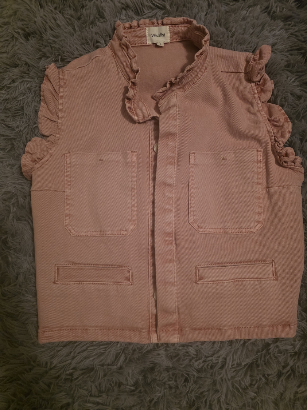 Wishlist Pink Ruffle Sleeve Button-Front Denim Vest